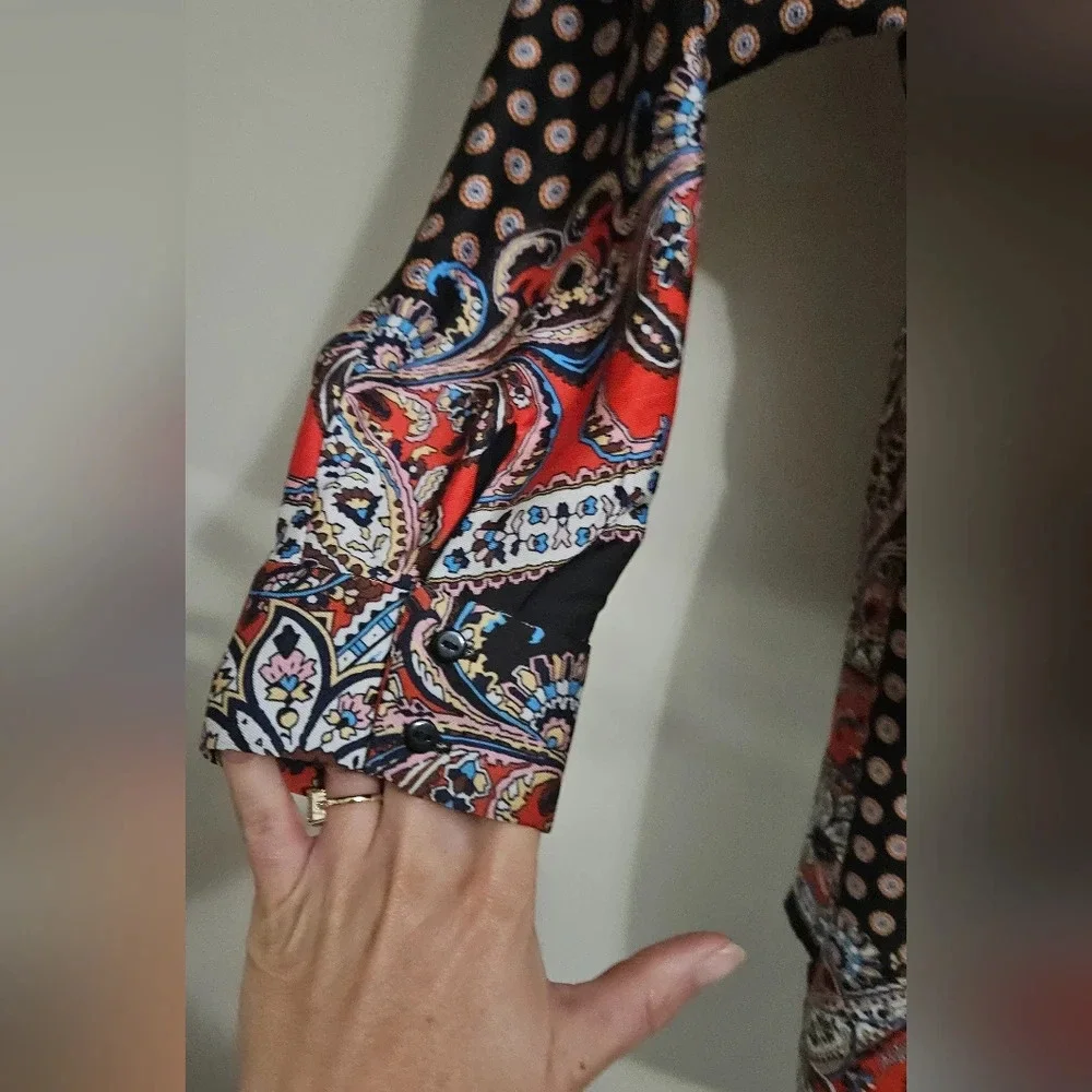 Zara Paisley Print Faux Wrap Mini Dress XS Boho Long Sleeve NWOT